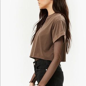 brown raw v neck tee from f21
